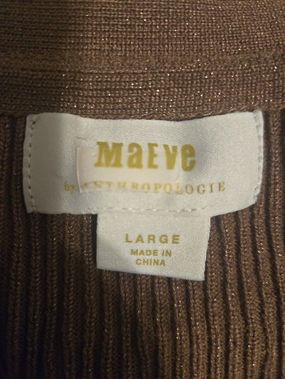 Anthropologie Women's Chocolate Metallic Ribbed V-Neck Sweater - Picture 3 of 8
